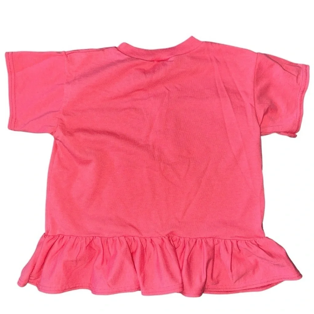 Carters Vintage Girls 3T Pink Floral Ruffle Hem T-Shirt Pull On Striped Shorts